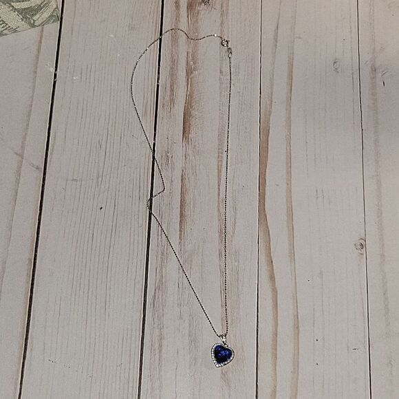 Blue Obsidian & Cubic Zirconia Platinum over 925 Silver Heart Pendant Necklace - Picture 11 of 13